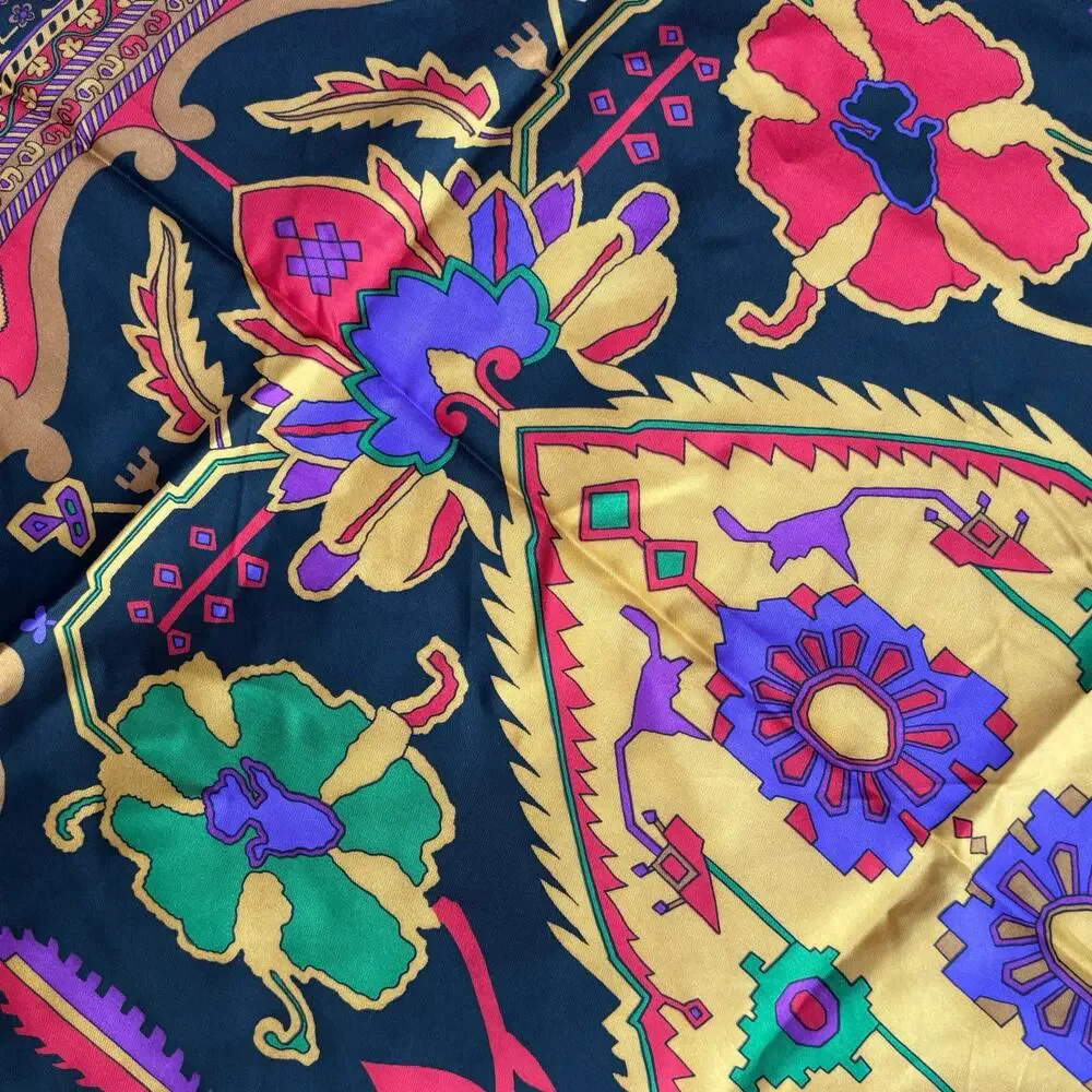 Vintage 1980s Linda Allard for Ellen Tracy silk scarf square ornate geometric